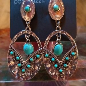 Paparazzi Silver Earrings with Turquoise Stones